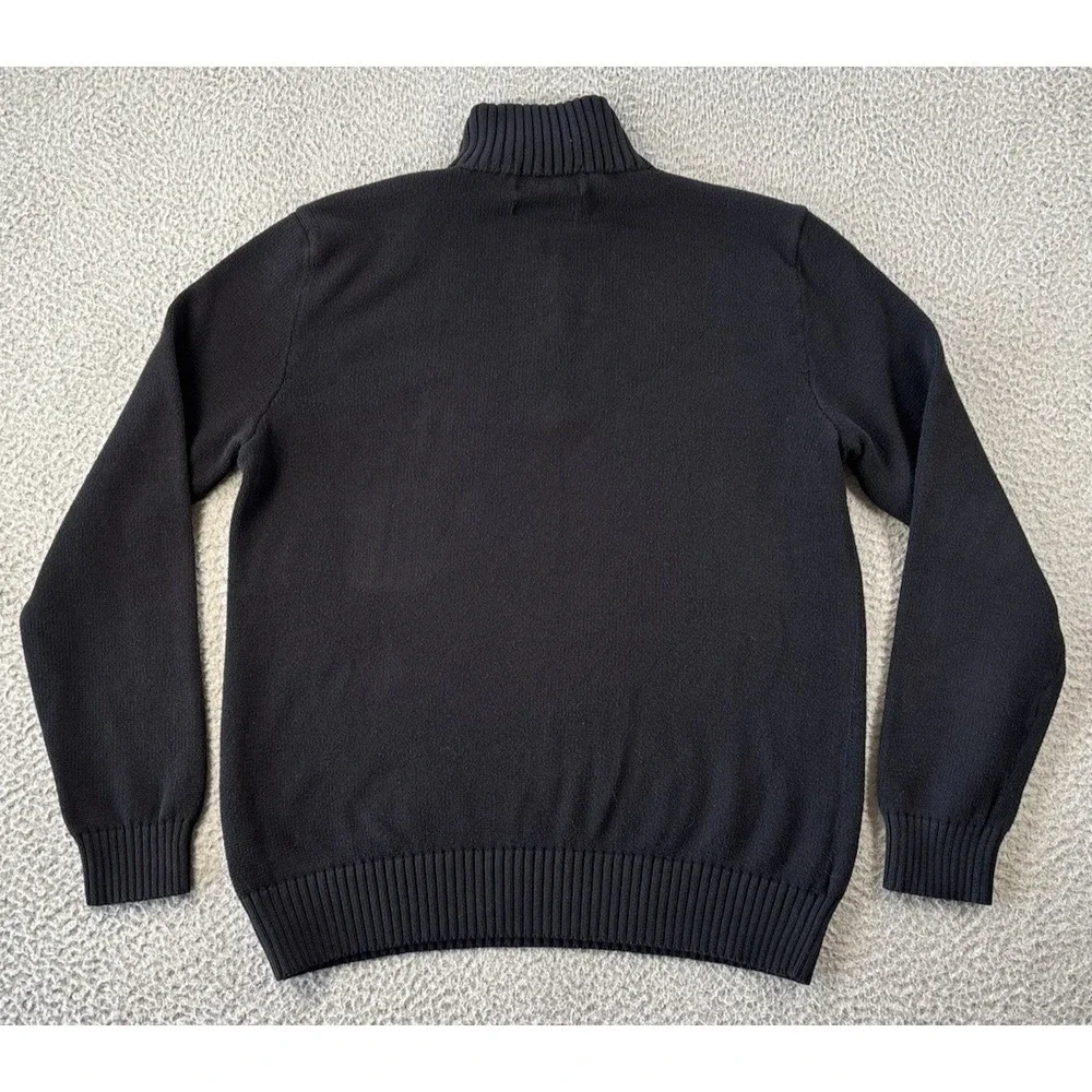 Polo Ralph Lauren Sweater Mens Medium Black 1/4 Zip Knit Cotton Purple Pony‎ Y2K